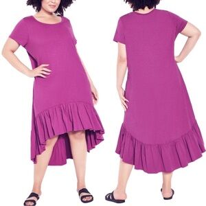 ZIM & ZOE 16W-32W Cotton Fuchsia Ella Ruffle Hi Lo Midi Maxi Dress (E35.10)